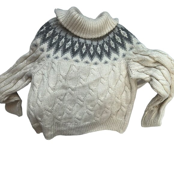 Ralph Lauren Norwegian Fair Isle cream gray wool vintage shawl neck swea… - Picture 5 of 5